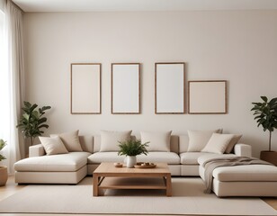 Frame mockup, ISO A paper size. Living room wall poster mockup. Living Room. Interior mockup with house background. Modern interior design. 3D render