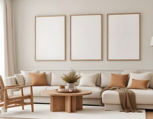 Frame mockup, ISO A paper size. Living room wall poster mockup. Living Room. Interior mockup with house background. Modern interior design. 3D render