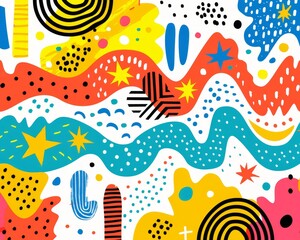 A colorful abstract painting with a lot of dots and lines