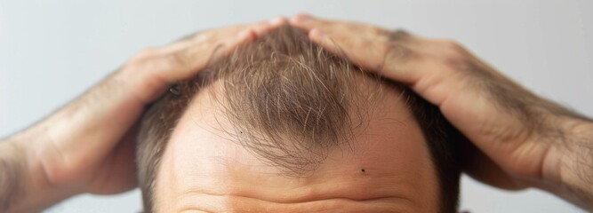 Fototapeta premium Close-up of Man's Head Showing Hair Loss and Thinning Hair on Balding Scalp
