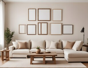 Frame mockup, ISO A paper size. Living room wall poster mockup. Living Room. Interior mockup with house background. Modern interior design. 3D render