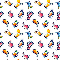 Fototapeta premium Simple pixelated summer drinks pattern, vector illustration
