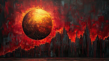 A painting of a sunrise illuminating a rising line graph, representing new opportunities for growth. photo