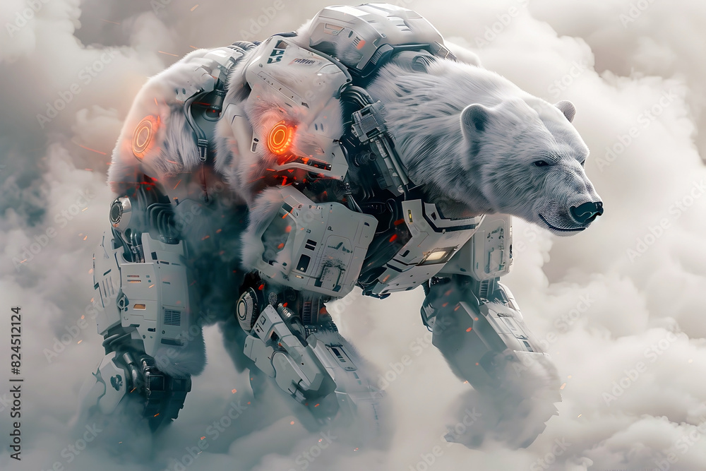 Canvas Prints powerful cyborg polar bear warrior in mesmerizing icy smoke display