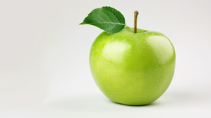 a green apple with a leaf on it