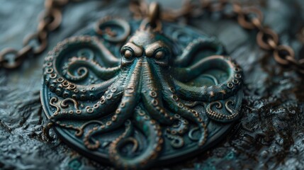 Intricate Cthulhu-Themed Artisanal Jewelry Close-Up on Velvet Background.