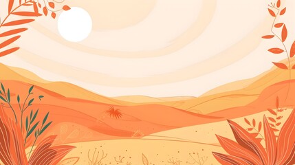 Peaceful Desert Dune Landscape with Warm Sunset Sky and Blank Space for Message Background