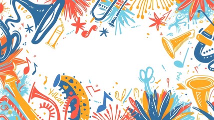 Playful Carnival Party Background with Minimalist Doodle Border Design and Blank Central Space for Copy
