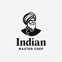 Old Man With Beard. Legend Of Indian Chef Logo Design For Food Restaurant Beverage Company
