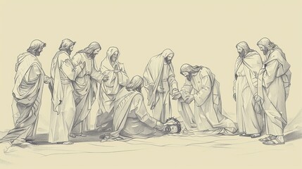 Obraz premium Jesus' Miracles of Raising the Dead, Biblical Illustration of Power and Compassion, Ideal for Religious article