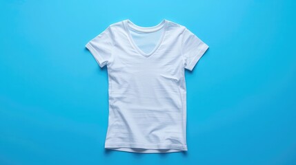 Mockup of blank white t-shirt lies on a blue surface, front view, Ready to replace your design ,White folded t-shirt template on a craft paper, Serene Simplicity, A Washed White T-Shirt on Blue
