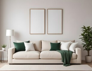 Frame mockup, ISO A paper size. Living room wall poster mockup. wall mockup. Interior mockup with house background. Modern interior design. 3D render