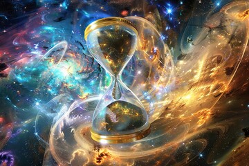 Cosmic Hourglass with Stars Symbolizing the Endless Flow of the Universe.
