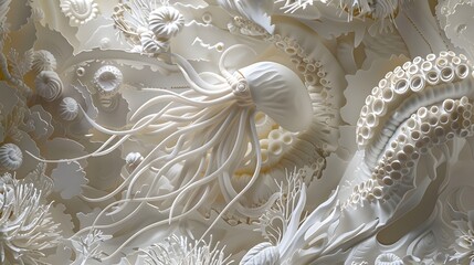 Layer Paper Cut: Unknow Deepsea Specie with tentacles  