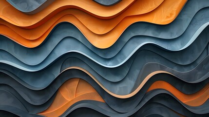 Abstract background with wavy patterns in orange, blue and dark gray colors