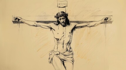 Jesus Forgiving His Enemies from the Cross, Biblical Illustration of Mercy and Love, Ideal for Religious article