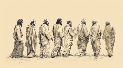 Jesus Choosing His Twelve Apostles, Biblical Illustration of Leadership and Calling, Ideal for Religious article