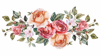 Watercolor flowers roses wedding floral frame border
