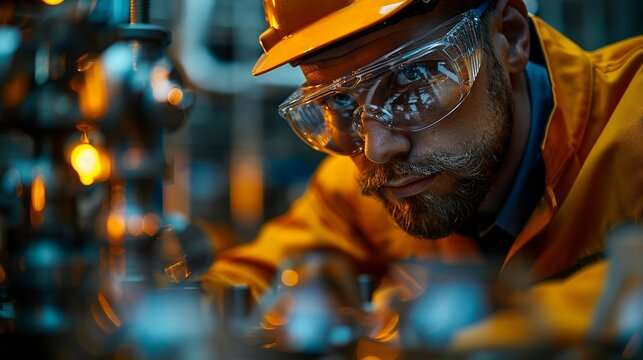 Industrial Innovation An engineer conducting stress tests on a new material, emphasizing the importance of durability testing in innovation. Realistic Photo,