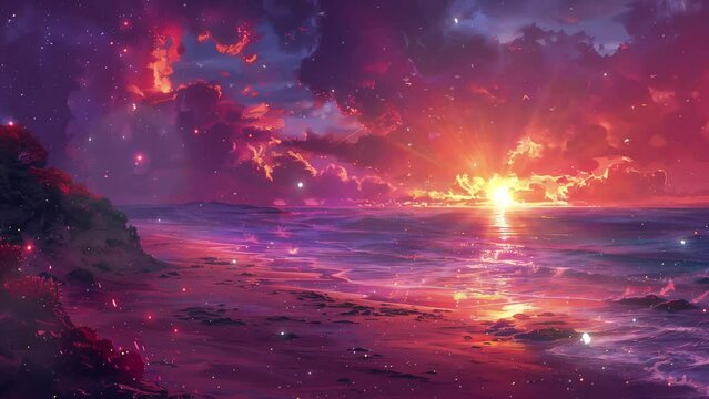 mystical sunset on the diamond mystical. seamless looping overlay 4k virtual video animation background