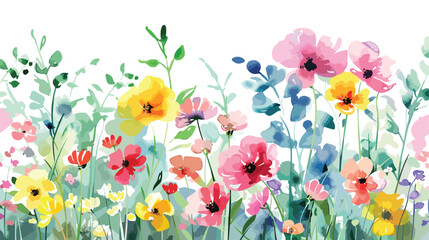 Watercolor Four of flower garden Vector illustration.