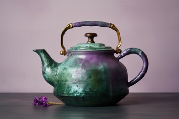 teapot on a white background Dark-red enameled pottery teapot on a white background