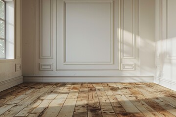 Empty bedroom interior background wooden floor created with Generative AI