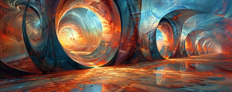 Capture the essence of time travel paradoxes with a creative and unique approach Develop a design that plays with perspective, dimension, and color to visually 