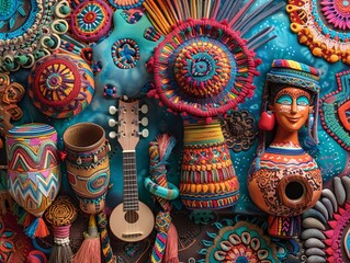 Craft an intricate and vibrant composition that highlights the unique customs and traditions of various cultural festivals across the globe Incorporate intricate patterns, traditional attires, 