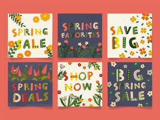 Spring favorites sale shopping deal flower ornament social media post design template vector flat