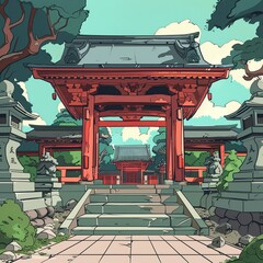 Japanese temple Cartoon 2D