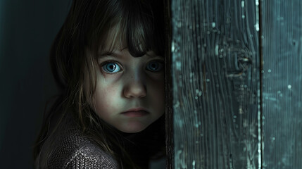 June 4 is the International Day of Innocent Children - Victims of Aggression. July 30 is the World Day Against Human Trafficking.  Portrait of a little frightened girl who suffers from violence