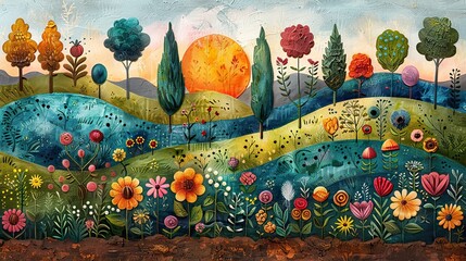 A painting of a flourishing garden with a growing chart, representing organic growth. image