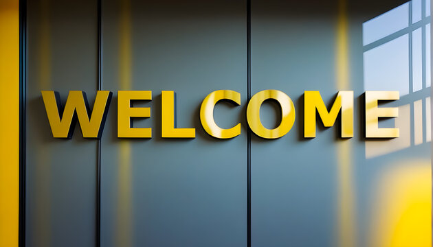 Welcome text on a Yellow background