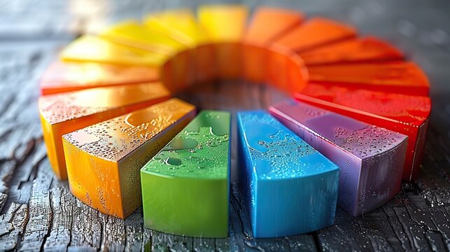 A pie chart with colorful, growing segments, representing diversification. stock photo