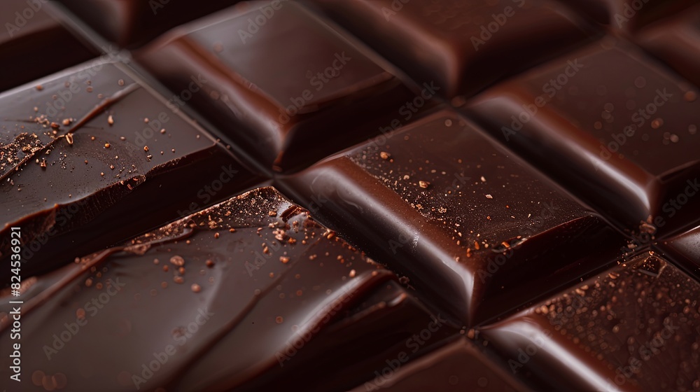 Aufkleber Detailed close-up of a smooth dark chocolate bar with visible break lines and an even surface. Generative AI