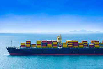 Large ships transport cargo and carry large amounts of containers. Sea shipping by cargo ship....