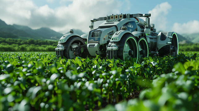 futuristic tractor in field 
