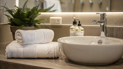 Bathroom interior. Washbasin and personal hygiene products. AI Generative