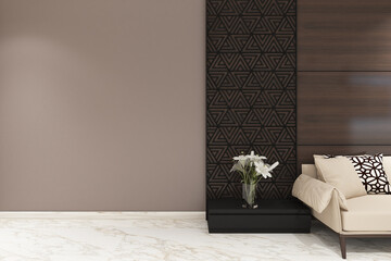 3d render illustration of luxury living room . Taupe gray wall background 9