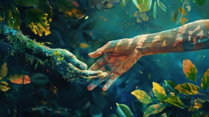 The Human Hand Shakes The Hand Of Nature Illustration Earth Protection Day