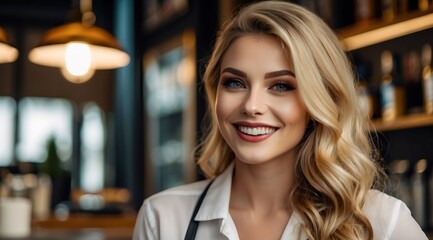 Fototapeta premium Beautiful attractive asian woman model store smile business waitress 