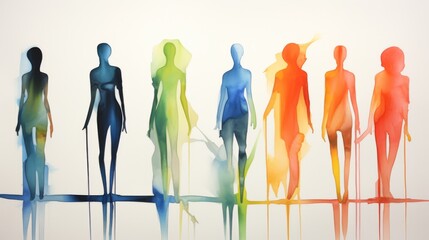 Ethereal Watercolor Silhouettes - Abstract Composition of Colorful Shadows in Artistic Gradient Spectrum