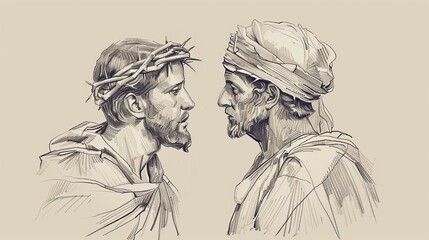 Faith and Acknowledgment: Jesus and the Roman Centurion at Crucifixion, Biblical Illustration Perfect for Stock Photography
