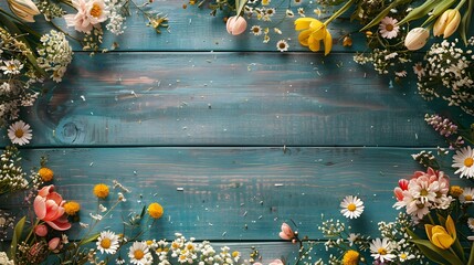 Rustic Farmhouse Inspired Easter Border with Distressed Wooden Frames and Vintage Style Florals