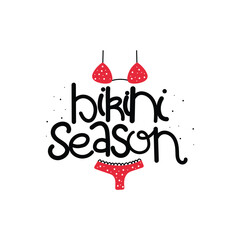 Hand Drawn Bikini Season Calligraphy Text Vector Design.