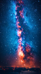 Captivating Low Angle Shot of Vibrant Milky Way Galaxy Against Starry Night Sky over Illuminated Horizon