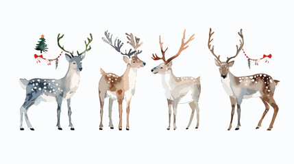 Watercolor illustration Four of Christmas reindeer Vector
