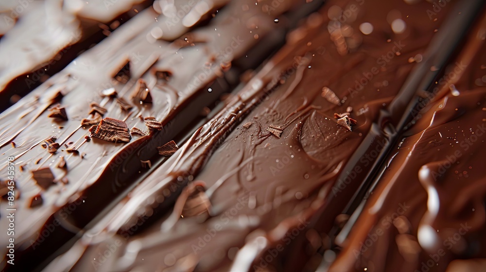 Aufkleber detailed, close-up shot of a smooth chocolate bench with visible break lines, rich dark color, and p