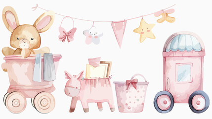 Watercolor Illustration Four of Nursery Clipart for background